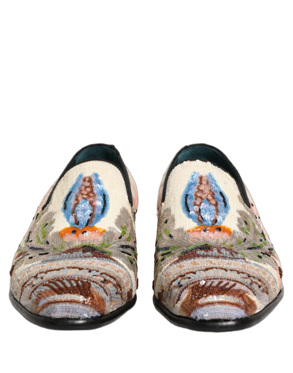 Dolce & Gabbana Men's Leather & Sequins Loafer Slip-On Shoes - Multicolor Signature