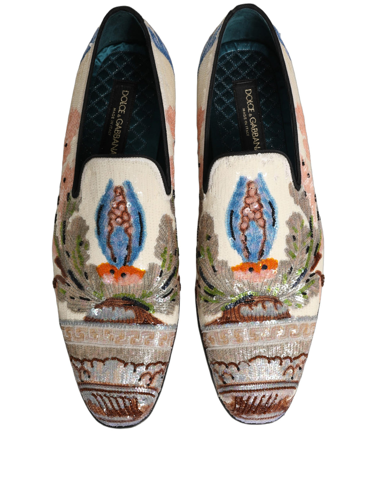 Dolce & Gabbana Men's Leather & Sequins Loafer Slip-On Shoes - Multicolor Signature