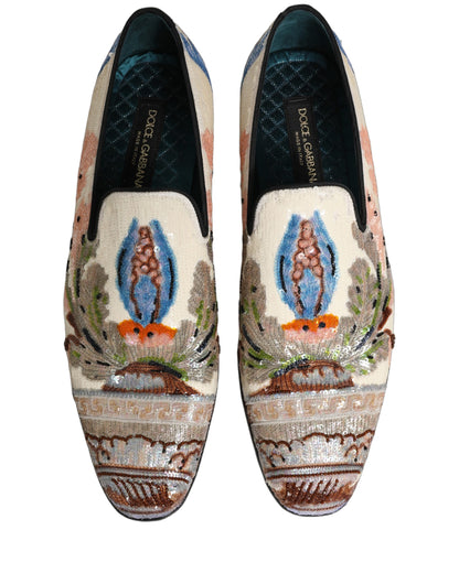 Dolce & Gabbana Men's Leather & Sequins Loafer Slip-On Shoes - Multicolor Signature