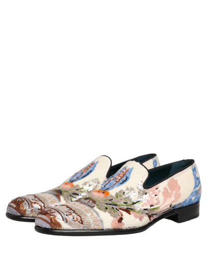 Dolce & Gabbana Men's Leather & Sequins Loafer Slip-On Shoes - Multicolor Signature
