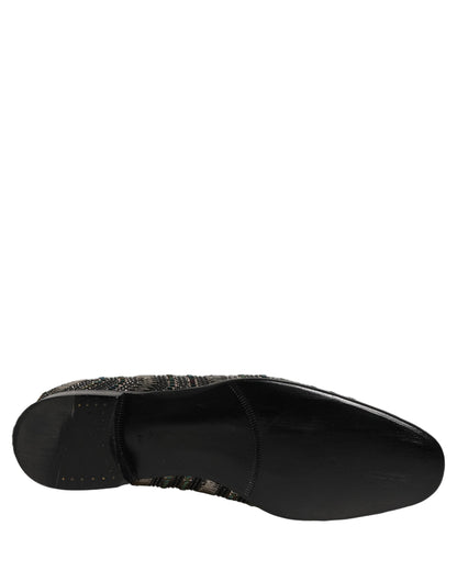Dolce & Gabbana Men's Leather & Crystal Loafer Slip-On Shoes - Black Silver
