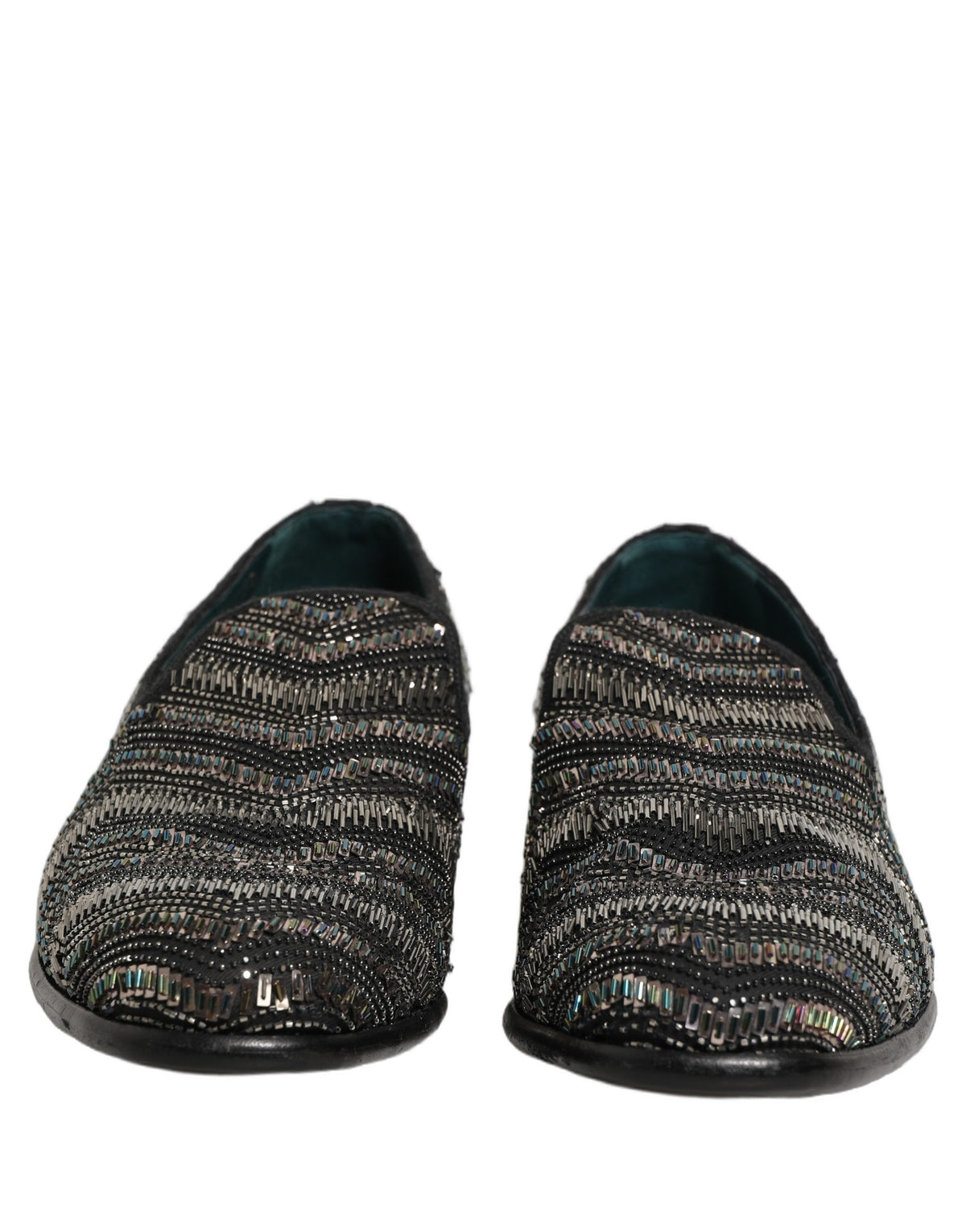 Dolce & Gabbana Men's Leather & Crystal Loafer Slip-On Shoes - Black Silver