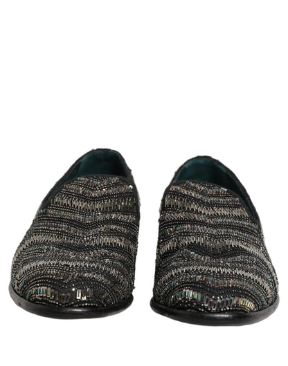 Dolce & Gabbana Men's Leather & Crystal Loafer Slip-On Shoes - Black Silver