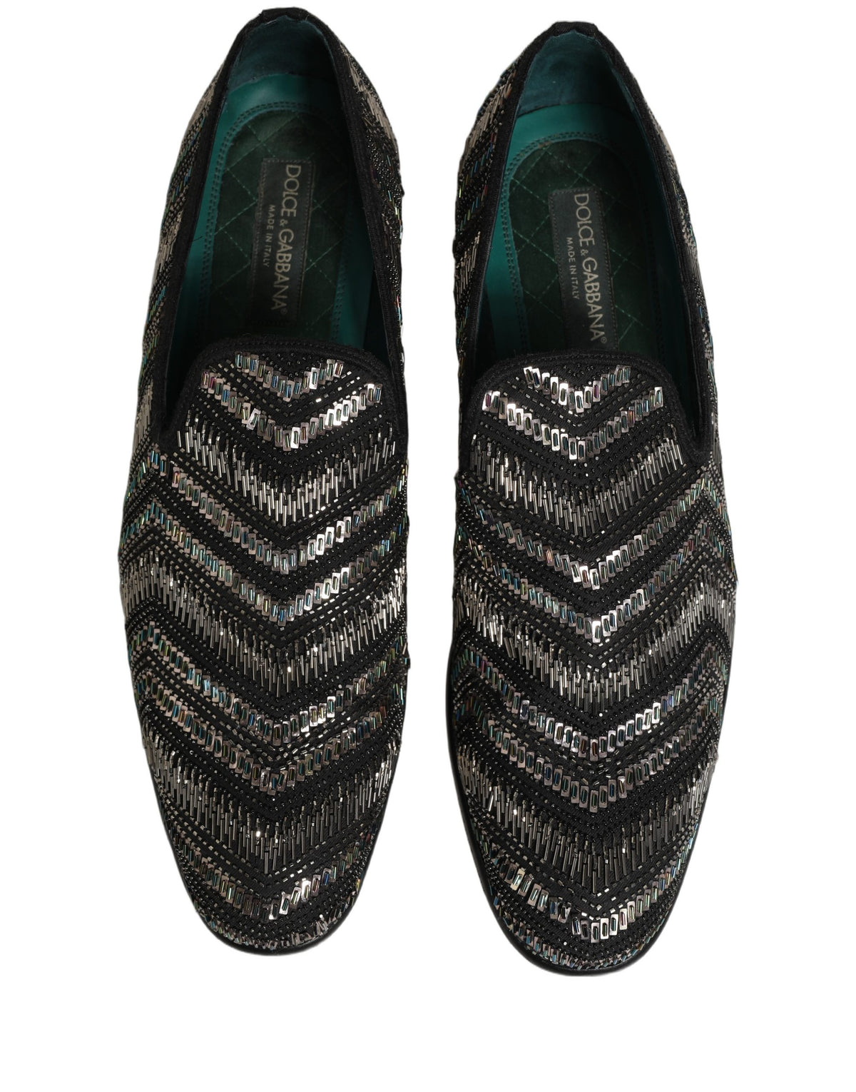 Dolce & Gabbana Men's Leather & Crystal Loafer Slip-On Shoes - Black Silver