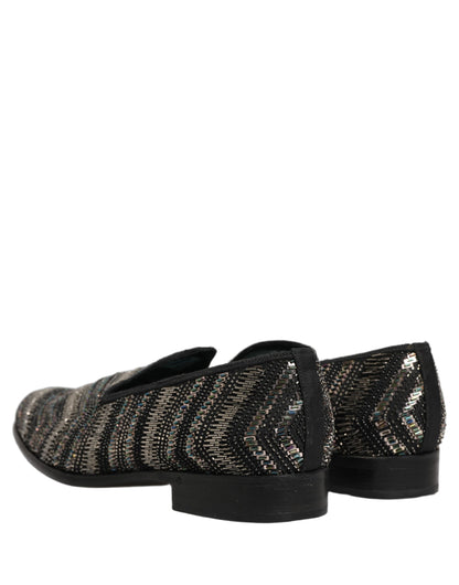 Dolce & Gabbana Men's Leather & Crystal Loafer Slip-On Shoes - Black Silver