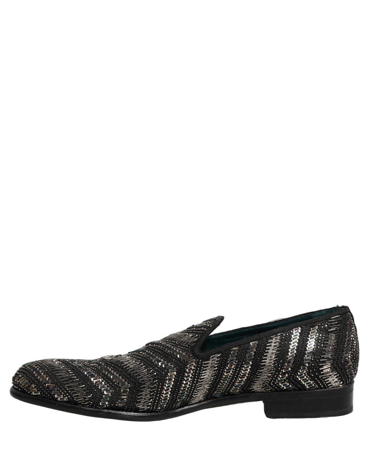 Dolce & Gabbana Men's Leather & Crystal Loafer Slip-On Shoes - Black Silver