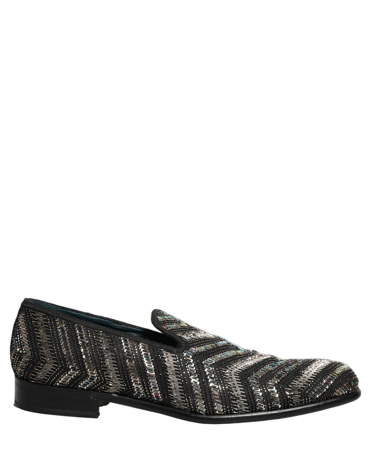 Dolce & Gabbana Men's Leather & Crystal Loafer Slip-On Shoes - Black Silver