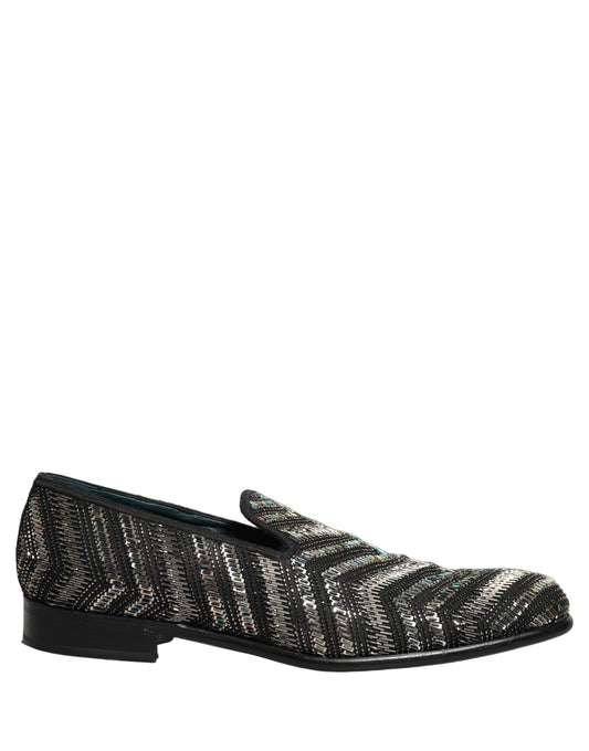 Dolce & Gabbana Men's Leather & Crystal Loafer Slip-On Shoes - Black Silver