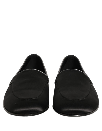 Dolce & Gabbana Men's Calfskin Leather & Satin Flat Loafer Slip-On Shoes - Black