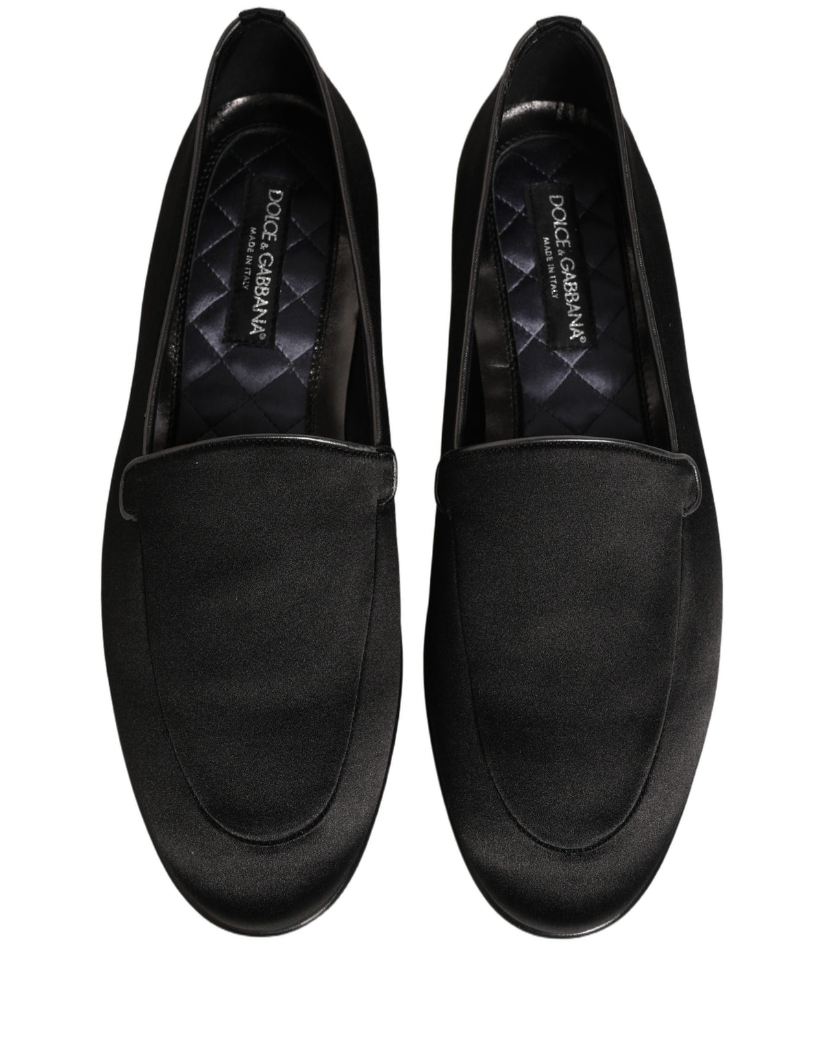 Dolce & Gabbana Men's Calfskin Leather & Satin Flat Loafer Slip-On Shoes - Black
