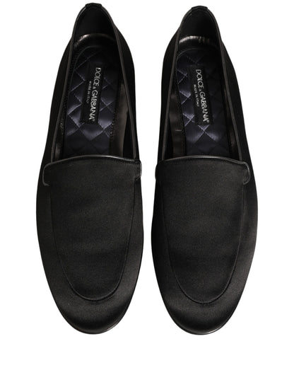 Dolce & Gabbana Men's Calfskin Leather & Satin Flat Loafer Slip-On Shoes - Black