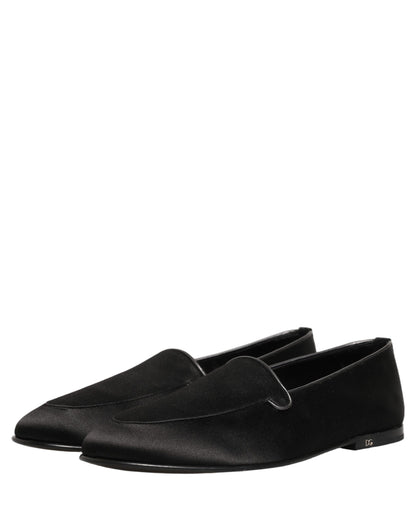 Dolce & Gabbana Men's Calfskin Leather & Satin Flat Loafer Slip-On Shoes - Black