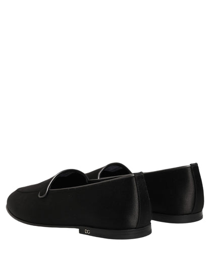 Dolce & Gabbana Men's Calfskin Leather & Satin Flat Loafer Slip-On Shoes - Black