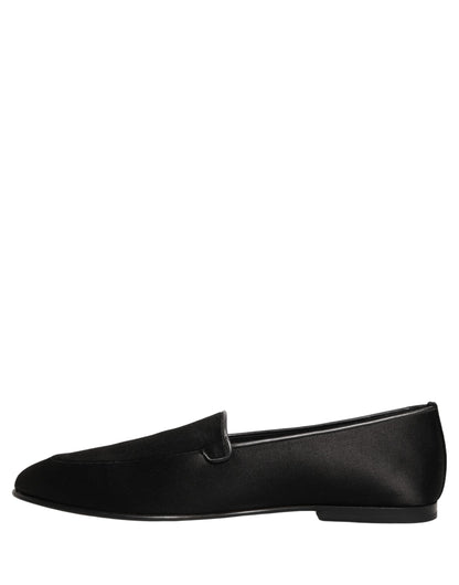 Dolce & Gabbana Men's Calfskin Leather & Satin Flat Loafer Slip-On Shoes - Black