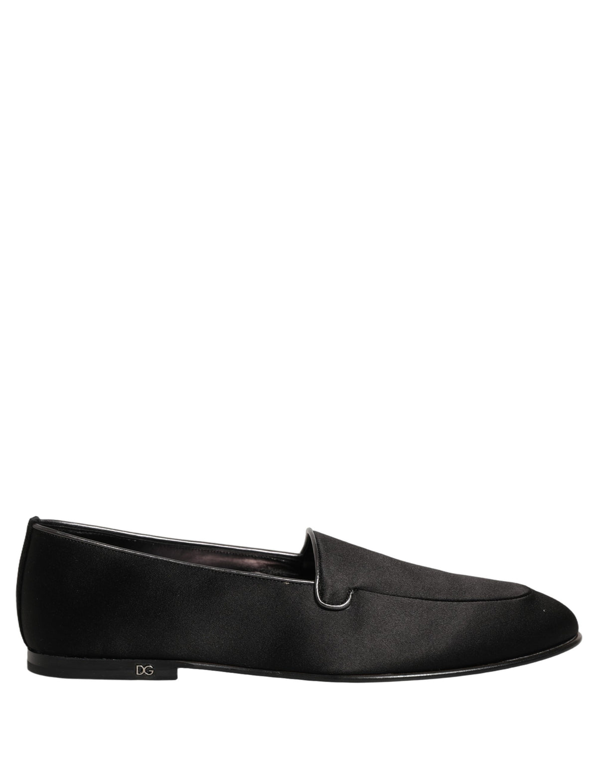 Dolce & Gabbana Men's Calfskin Leather & Satin Flat Loafer Slip-On Shoes - Black