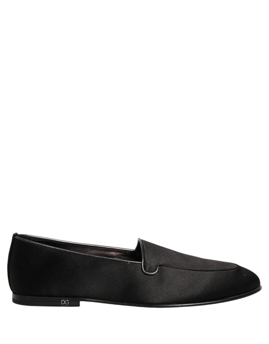 Dolce & Gabbana Men's Calfskin Leather & Satin Flat Loafer Slip-On Shoes - Black