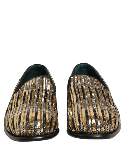 Dolce & Gabbana Men's Leather & Sequins Loafer Slip-On Shoes - Gold Striped