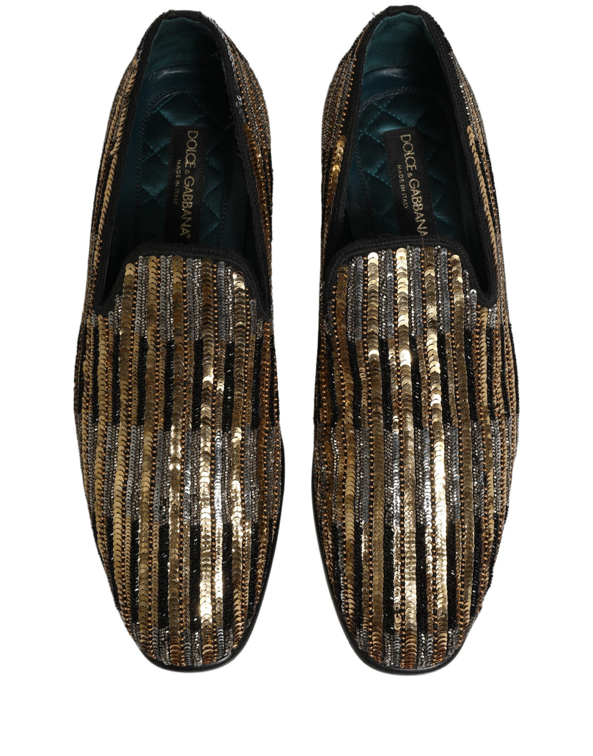 Dolce & Gabbana Men's Leather & Sequins Loafer Slip-On Shoes - Gold Striped