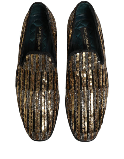Dolce & Gabbana Men's Leather & Sequins Loafer Slip-On Shoes - Gold Striped
