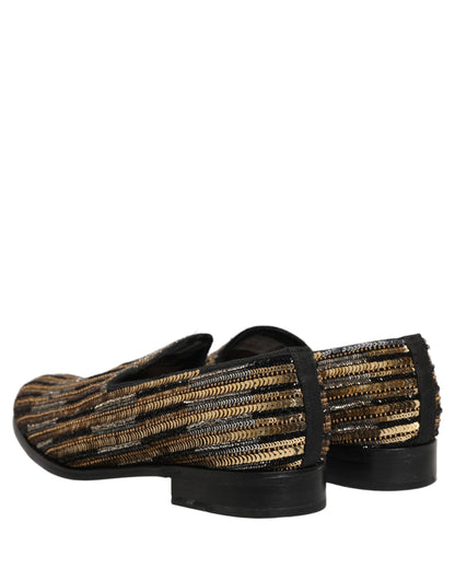 Dolce & Gabbana Men's Leather & Sequins Loafer Slip-On Shoes - Gold Striped