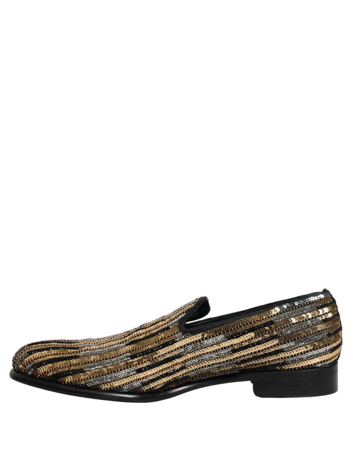 Dolce & Gabbana Men's Leather & Sequins Loafer Slip-On Shoes - Gold Striped