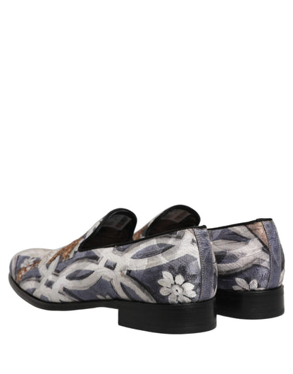 Dolce & Gabbana Men's Leather Loafer Slip-On Shoes - Multicolor Floral