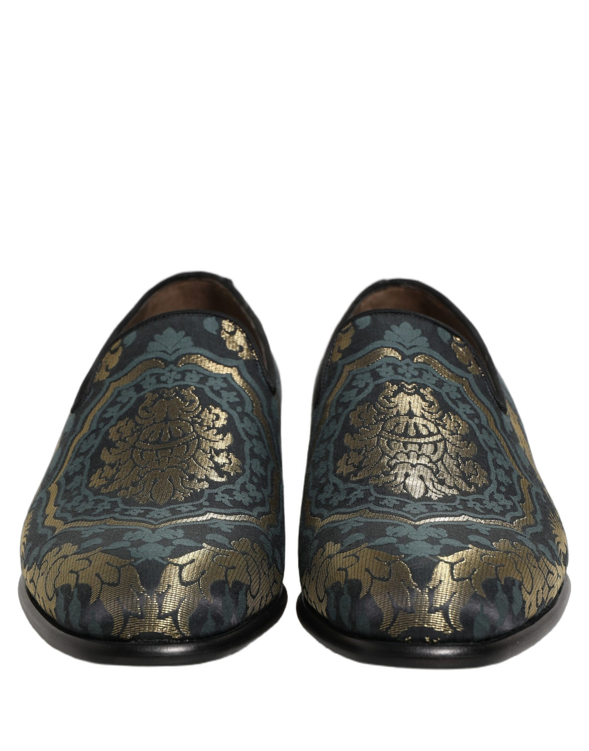 Dolce & Gabbana Men's Leather Loafer Slip-On Shoes - Black Gold Floral