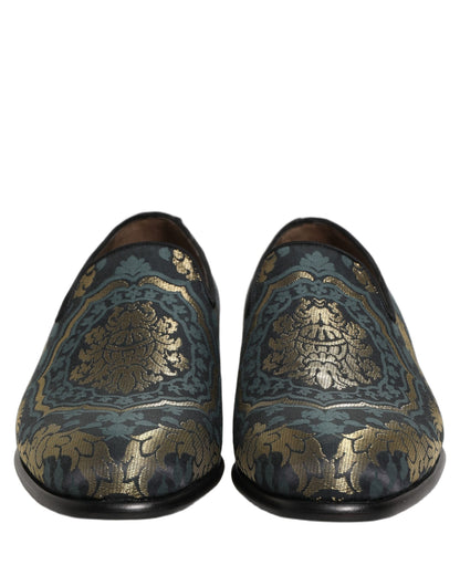 Dolce & Gabbana Men's Leather Loafer Slip-On Shoes - Black Gold Floral