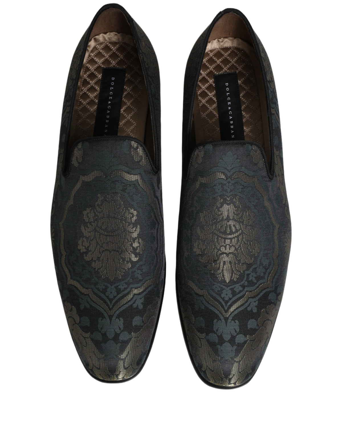 Dolce & Gabbana Men's Leather Loafer Slip-On Shoes - Black Gold Floral