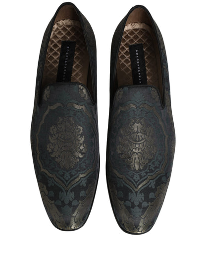 Dolce & Gabbana Men's Leather Loafer Slip-On Shoes - Black Gold Floral