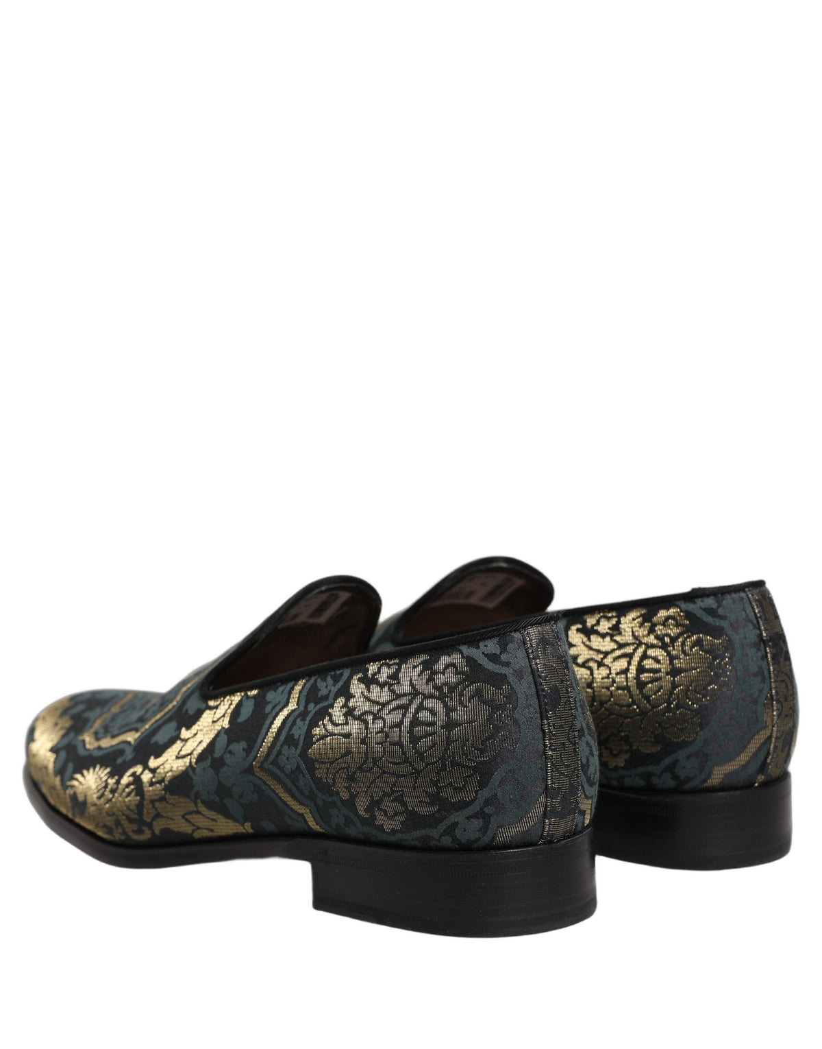 Dolce & Gabbana Men's Leather Loafer Slip-On Shoes - Black Gold Floral