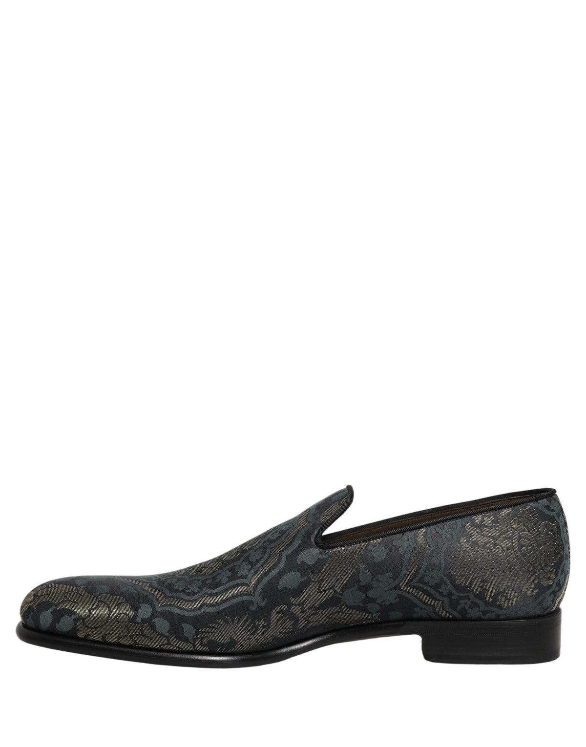 Dolce & Gabbana Men's Leather Loafer Slip-On Shoes - Black Gold Floral