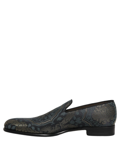 Dolce & Gabbana Men's Leather Loafer Slip-On Shoes - Black Gold Floral