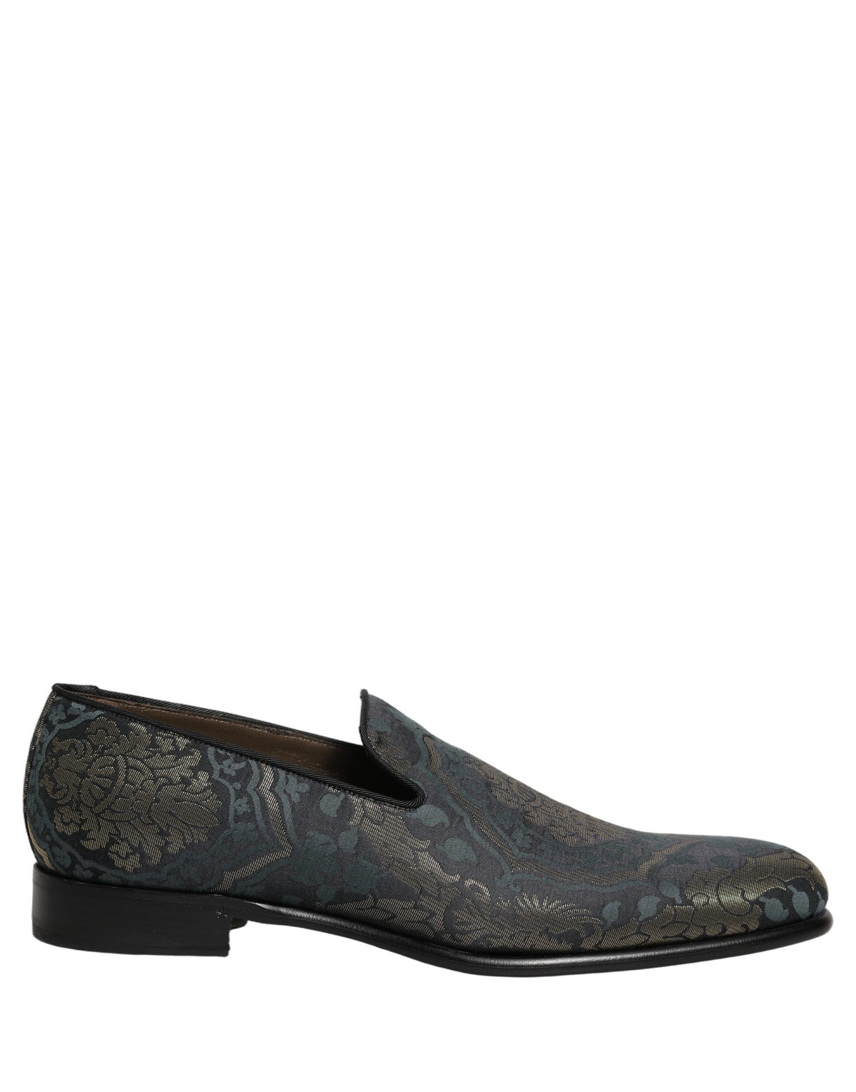 Dolce & Gabbana Men's Leather Loafer Slip-On Shoes - Black Gold Floral