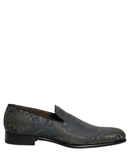 Dolce & Gabbana Men's Leather Loafer Slip-On Shoes - Black Gold Floral