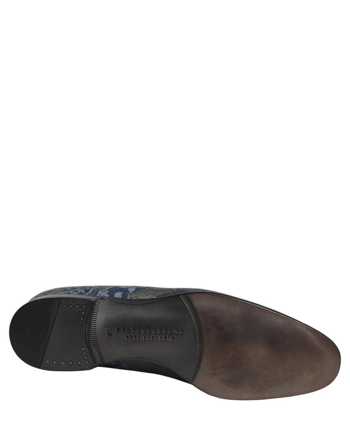 Dolce & Gabbana Men's Leather Loafer Slip-On Shoes - Blue Gold Floral