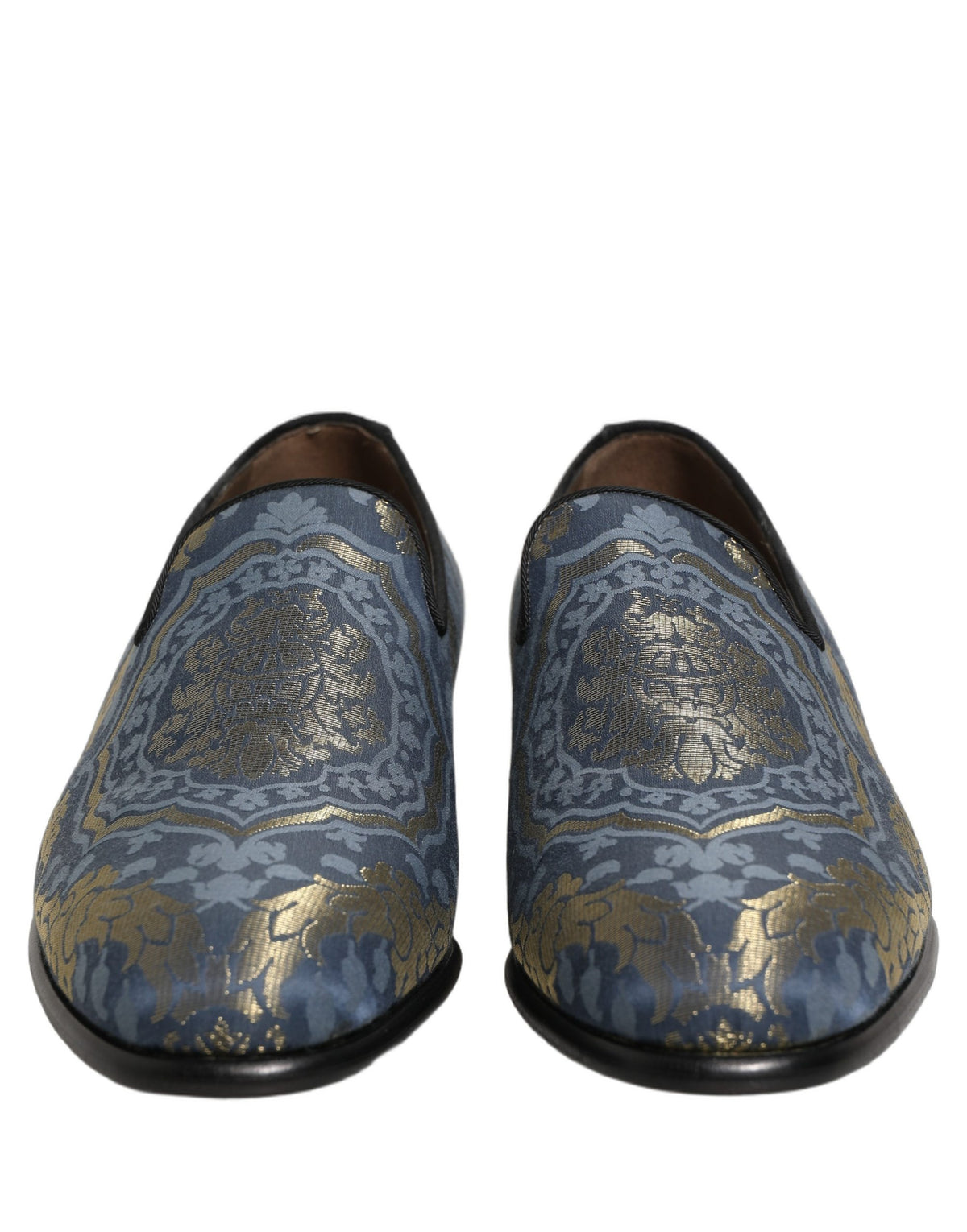 Dolce & Gabbana Men's Leather Loafer Slip-On Shoes - Blue Gold Floral
