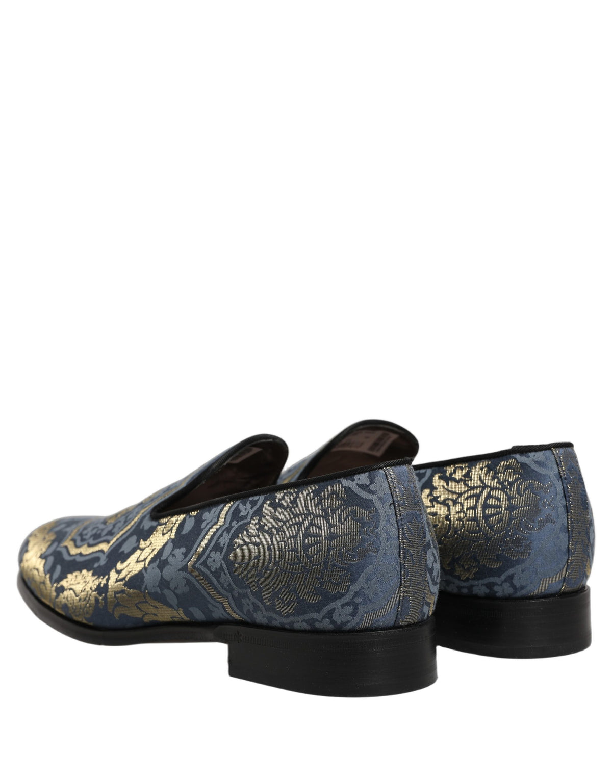 Dolce & Gabbana Men's Leather Loafer Slip-On Shoes - Blue Gold Floral
