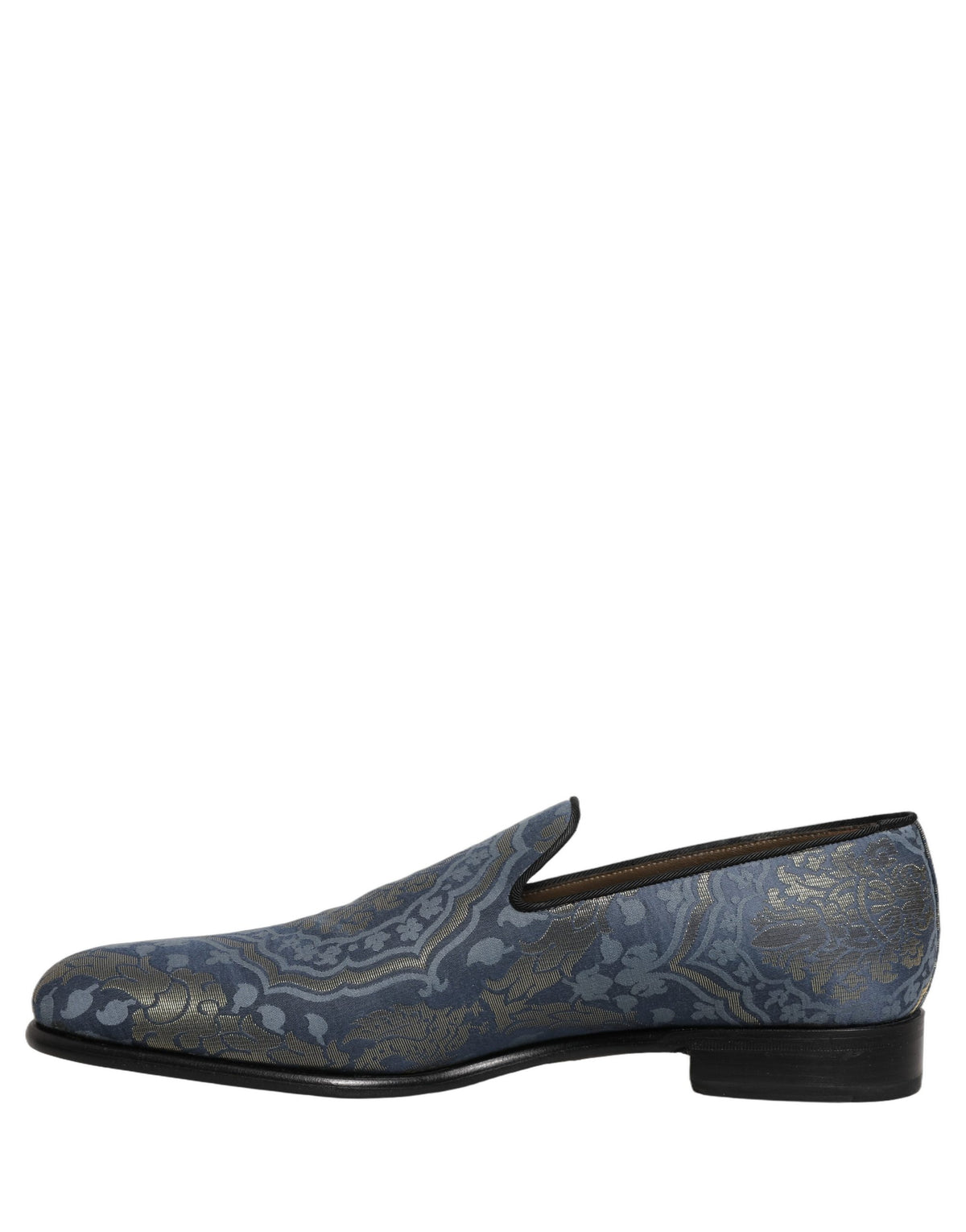 Dolce & Gabbana Men's Leather Loafer Slip-On Shoes - Blue Gold Floral