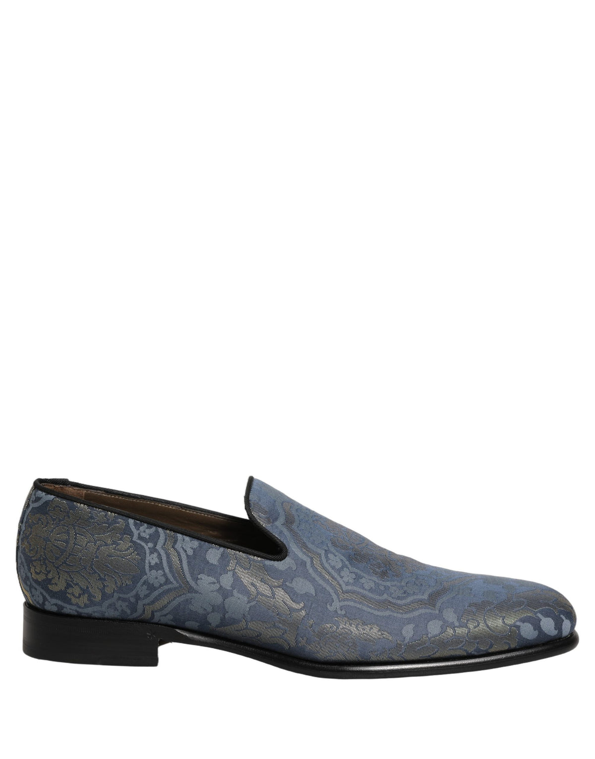 Dolce & Gabbana Men's Leather Loafer Slip-On Shoes - Blue Gold Floral