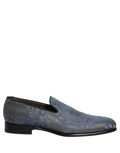 Dolce & Gabbana Men's Leather Loafer Slip-On Shoes - Blue Gold Floral
