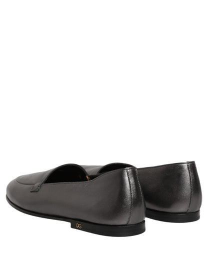 Dolce & Gabbana Men's Leather Low-Heel Loafer Slip-On Shoes - Silver