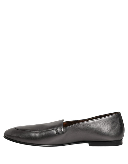 Dolce & Gabbana Men's Leather Low-Heel Loafer Slip-On Shoes - Silver