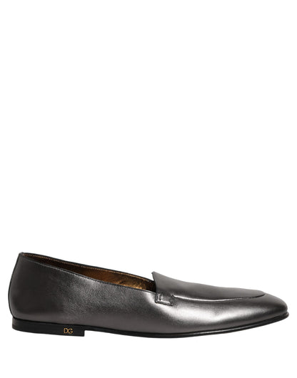 Dolce & Gabbana Men's Leather Low-Heel Loafer Slip-On Shoes - Silver