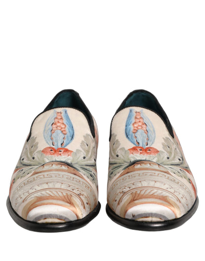 Dolce & Gabbana Men's Leather Loafer Slip-On Shoes - White Floral