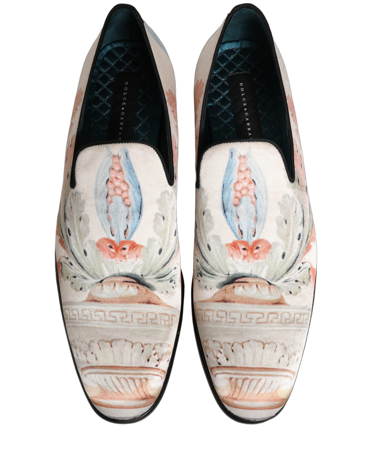 Dolce & Gabbana Men's Leather Loafer Slip-On Shoes - White Floral