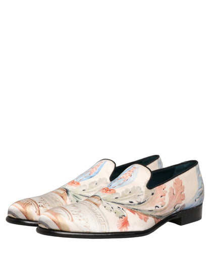 Dolce & Gabbana Men's Leather Loafer Slip-On Shoes - White Floral