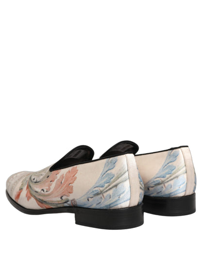 Dolce & Gabbana Men's Leather Loafer Slip-On Shoes - White Floral