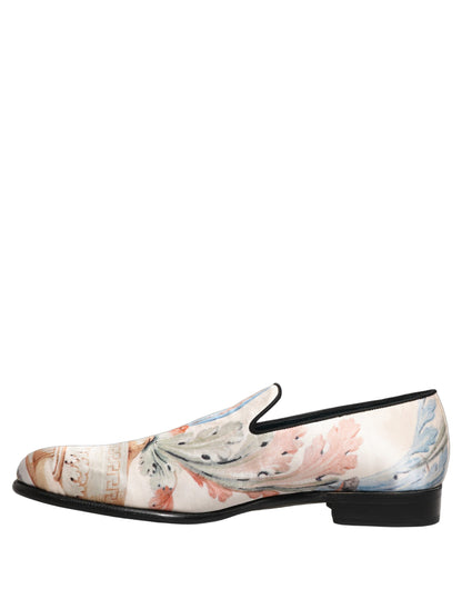 Dolce & Gabbana Men's Leather Loafer Slip-On Shoes - White Floral