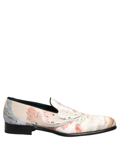 Dolce & Gabbana Men's Leather Loafer Slip-On Shoes - White Floral